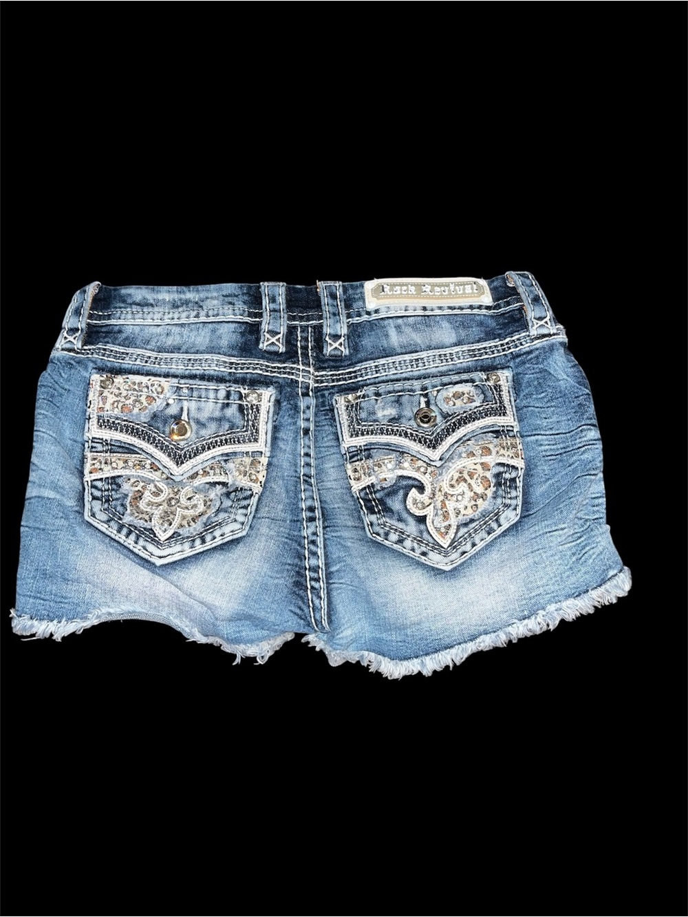 Rock Revival Women's Blue Embellished Denim Shorts Size 27 waist